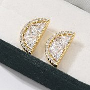 Полукруглые серьги-гвоздики из латуни с микропаве из прозрачных кубических цирконий EJEW-M077-08G