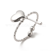 304 Stainless Steel Heart Open Cuff Rings for Women RJEW-H136-03P