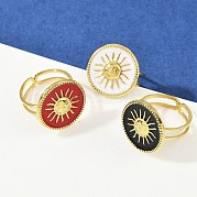Плоские круглые с рисунком солнца эмалевые кольца из нержавеющей стали 304 для женщин RJEW-G355-05G