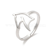 304 Stainless Steel Hollow Horse Adjustable Ring RJEW-L107-023P