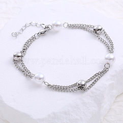 Bracelet réglable en or 18 carat avec perles d'eau douce à double couche, élégant bijou à offrir