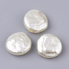 Perles d'imitation perles en plastique ABS, plat rond, beige, 14.5x14.5x5.5mm, Trou: 1.6mm, environ 760 pcs/500 g