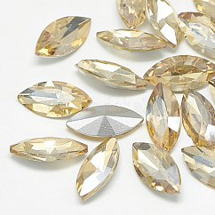 Cabochons en verre avec strass de dos avec point, dos plaqué, facette, oeil de cheval, Light Colorado Topaz, 15x7x4mm