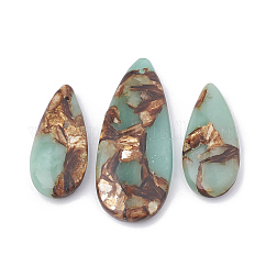 Pendentifs assemblés en bronzite synthétique et jasper aqua terra, jaspe d'impression, larme, 36~50x15~21x6~7mm, Trou: 1mm, 3 pièces / kit