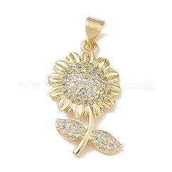 Latón micro pavimenta claro colgantes de circonio cúbico, encantos de girasol, chapado en rack, Plateado de larga duración, sin plomo y cadmio, real 18k chapado en oro, 25x16.5x4mm, agujero: 5x3.5 mm