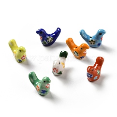 Abalorios de la porcelana hecha a mano impresos, cuentas de cerámica pintadas a mano, paloma, color mezclado, 12.5~13x17~19x7~8.5mm, agujero: 1.5 mm