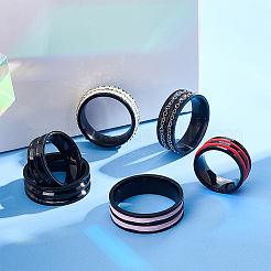 16 шт. 8 размера 201 нержавеющая сталь рифленые кольца для пальцев&nbsp;STAS-UN0041-44