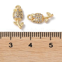 ラックメッキ真鍮製キュービックジルコニアチャーム  花  18KGP本金メッキ  13.5x5.5x3.5mm  穴：1.2mm&nbsp;X-KK-M264-04G