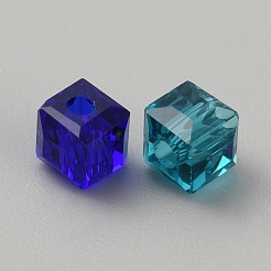 模造人工クリスタルガラスビーズ  多面カットキューブ  混合スタイル  ブルー  6x6x6mm  穴：1.2mm  約100個/袋&nbsp;FIND-SZC0015-01C-06