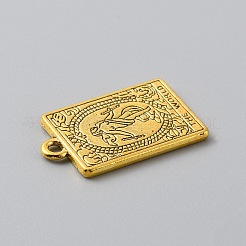 亜鉛合金チャーム  タロットチャーム付き長方形  世界xxi  アンティーク黄金  23.5x14x1.5mm  穴：1.8mm&nbsp;FIND-WH0137-55AG-03