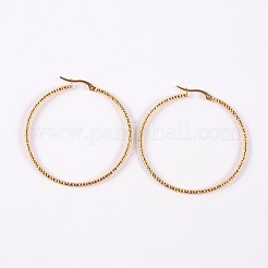 304ステンレススチールフープピアス  リング  ゴールドカラー  30x2mm  12ゲージ  ピン：1mm&nbsp;EJEW-P040-45C