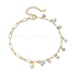 Браслеты на ногу из натурального ларимара/мохового агата/флюорита/рутилового кварца/гранатовой крошки с подвесками из латуни и цепочкой Фигаро AJEW-AN00667