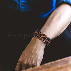 4 комплект из 4-х видов браслетов из натуральных и синтетических смешанных драгоценных камней и стеклянных круглых бусин для мужчин BJEW-FI0001-16