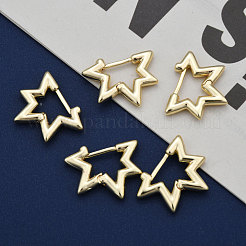 真鍮huggieフープピアス  スター  18KGP本金メッキ  9ゲージ  19x17x3mm  ピン：1mm&nbsp;X-EJEW-N011-02