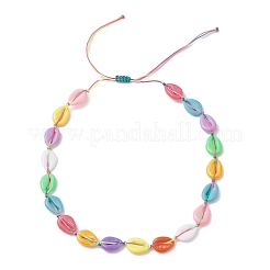 Летние непрозрачные пластиковые имитации ракушек каури плетеные бусины регулируемые ожерелья NJEW-JN05178