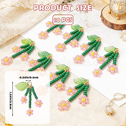 10 pz pendenti di fiori con perline di vetro&nbsp;PALLOY-SZ00069