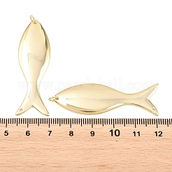 真鍮チャーム  カドミウムフリー＆鉛フリー  長持ちメッキ  ラックめっき  魚のチャーム  ゴールドカラー  49x16.5x3mm  穴：1.4mm/ 3mm&nbsp;X-KK-P353-11G-02