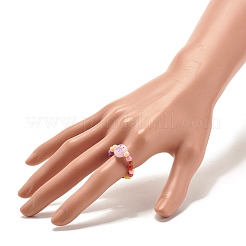 Anello colorato piatto rotondo con lettera in acrilico con perline rotonde per le donne&nbsp;RJEW-JR00427