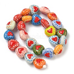 Фарфоровые эмалированные бусины ручной работы с узором в виде сердечек&nbsp;PORC-G016-03