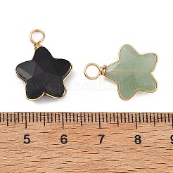 天然混合宝石銅線巻きペンダント  ファセットスターチャーム  ゴールドカラー  20~20.5x15.5x5.5~6.5mm  穴：3.5mm&nbsp;PALLOY-JF05894