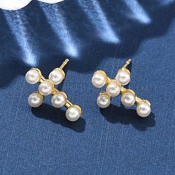 Серьги-гвоздики с крестом из латуни EJEW-A132-01G