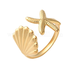 Offene Manschettenringe aus 304 Edelstahl mit Seesternen und Muscheln für Damen&nbsp;LS-RJEW-C095-09G