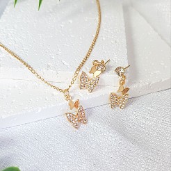 Комплекты из ожерелий и серег-гвоздиков из сплава бабочки и горного хрусталя для женщин&nbsp;FS-WGF94CB-01