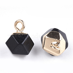 合成ブラックストーンチャームを電気メッキ  鉄パーツ  多面カット  ゴールドカラー  11~12x8x8mm  穴：1.5mm&nbsp;X-G-S344-08A