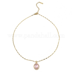 Овальные ожерелья с подвеской из светлого золота и латуни с микропаве и фианитами NJEW-E105-23KCG