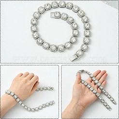 亜鉛合金パヴェスクエアクリアガラステニスネックレス1個、女性用  プラチナ  15.75インチ（40cm）&nbsp;NJEW-SP0001-07S