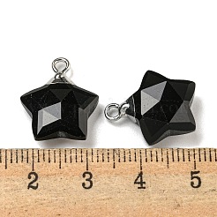 天然石オブシディアンペンダント  ラックメッキ真鍮のパーツ  スター  18x15x6mm  穴：2mm&nbsp;G-P540-01P-11