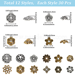 360 pièces 12 styles capuchons de perles en alliage de style tibétain&nbsp;TIBE-SC0002-38