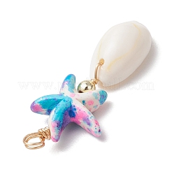 Подвески из окрашенной синтетической бирюзы в виде морской звезды и натуральной ракушки каури PALLOY-JF03932