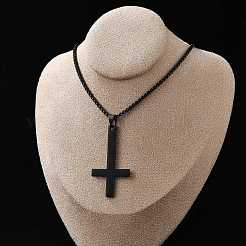 Collane con catena a maglie quadrate con ciondolo a croce cristiana capovolta in acciaio inossidabile 304&nbsp;NJEW-NH0001-07EB