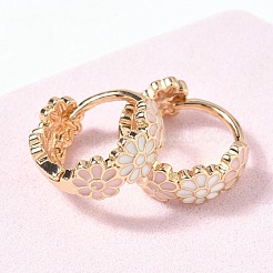 Серьги-кольца из латуни с эмалью в виде маргаритки для женщин&nbsp;LS-EJEW-G434-01G-02