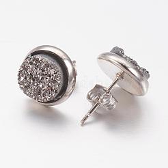 ドゥルージーレジンスタッドピアス  真鍮パーツ  フラットラウンド  プラチナ  ミックスカラー  10x3~4mm  ピン：0.7mm&nbsp;EJEW-J096-B-P