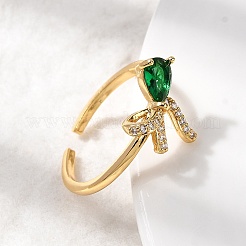 Латунь с манжетами из зеленого стекла RJEW-P173-01G-03