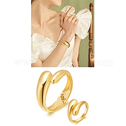 Anelli con polsini aperti a goccia in ottone e set di gioielli con braccialetti aperti da donna&nbsp;SJEW-SZ0001-016G