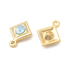 真鍮製ガラスチャーム  菱形  ニッケルフリー  18KGP本金メッキ  ライトシアン  12x10x4mm  穴：1.2mm&nbsp;KK-P340-08G-01