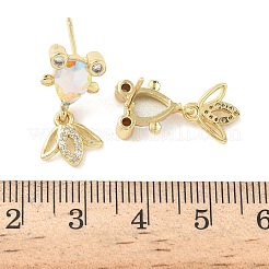 Ohrstecker aus Messing mit Mikropavé und Zirkonia in Fischform&nbsp;EJEW-K320-01G-23
