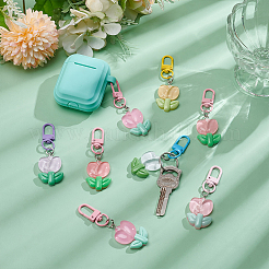 12 шт. 6-х цветные подвесные украшения в виде тюльпанов из смолы&nbsp;HJEW-UN0001-26