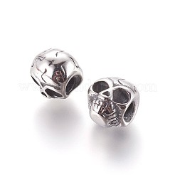 304ステンレススチールヨーロピアンビーズ  スクル  アンティークシルバー  13x11x10mm  穴：4mm&nbsp;STAS-P237-44AS