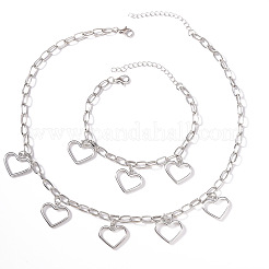 Sets aus Armbändern und Halsketten mit hohlen Herzanhängern aus einer Legierung für Damen&nbsp;WG7A643-01
