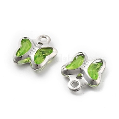 ガラスチャーム  蝶  真鍮パーツ  長持ちメッキ  プラチナ  きいろ  8.5x7x2mm  穴：1mm&nbsp;KK-R216-19P-06