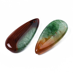 天然ブラジルの瑪瑙ペンダント  染め＆加熱  ティアドロップ  グリーン  39~40x17~18x6~7mm  穴：1.5mm&nbsp;X-G-S364-099B