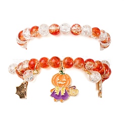 2 шт. браслеты из круглых стеклянных бусин с эффектом кракле&nbsp;BJEW-JB12484-03