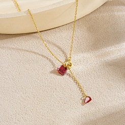 Lariat-Halsketten aus Edelstahl 304 mit Rubin-Strassen in Herzform&nbsp;WGB7D9D-01