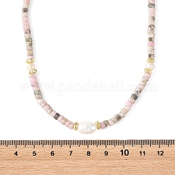 Colliers de perles rondelles facettées en rhodonite naturelle avec perles de riz en perles naturelles&nbsp;NJEW-JN06529