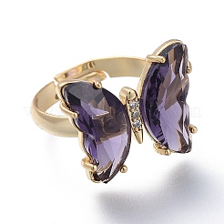 Anelli d'ottone regolabili in vetro&nbsp;RJEW-P148-A01-03