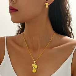 Комплекты из круглого латунного кулона и серег-гвоздиков для женщин&nbsp;SN1868